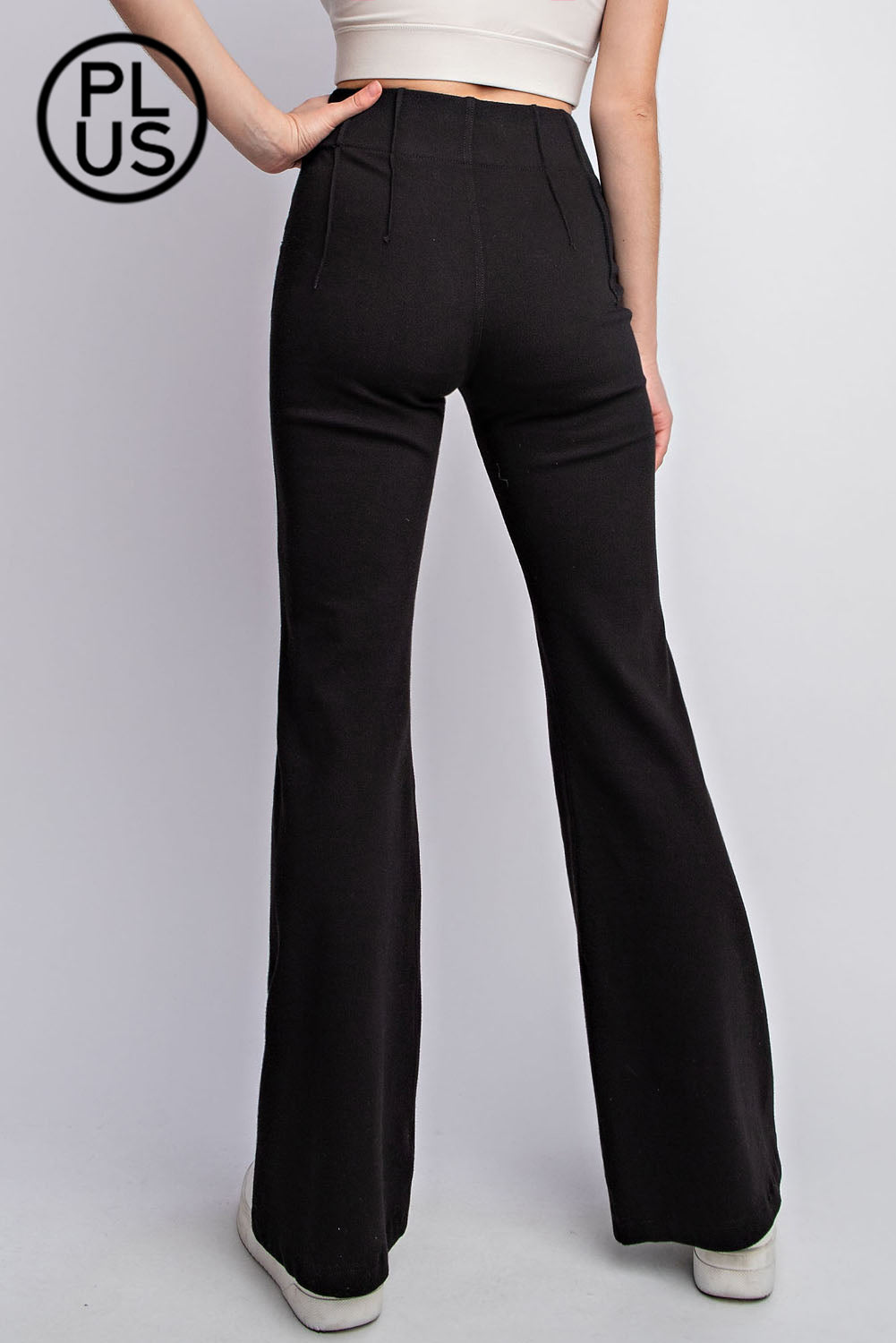 PLUS SIZE COTTON STRETCH TWILL DOUBLE BUTTON UP FLARED PANTS
