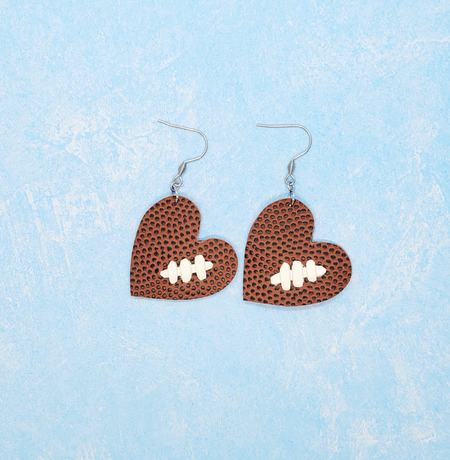 Football Heart and Laces Earrings, Real Football Earrings: Football
