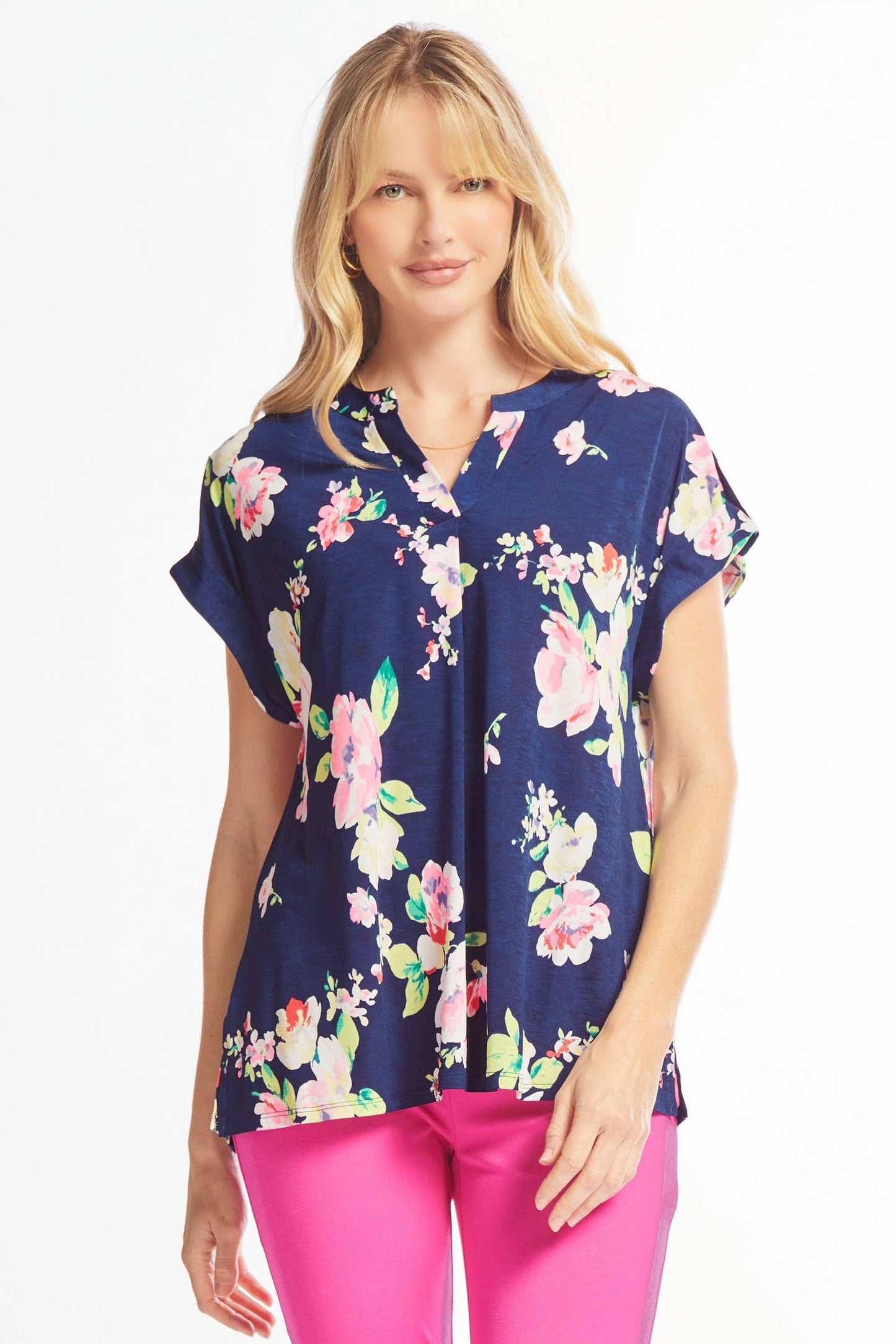 Lizzy Dolman Short Sleeve Navy Floral