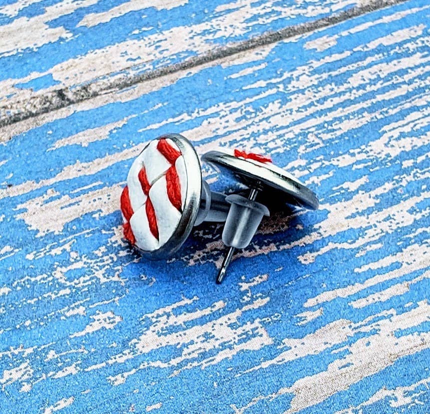 Real Baseball Stud Earrings, Baseball Seams Stud Earrings