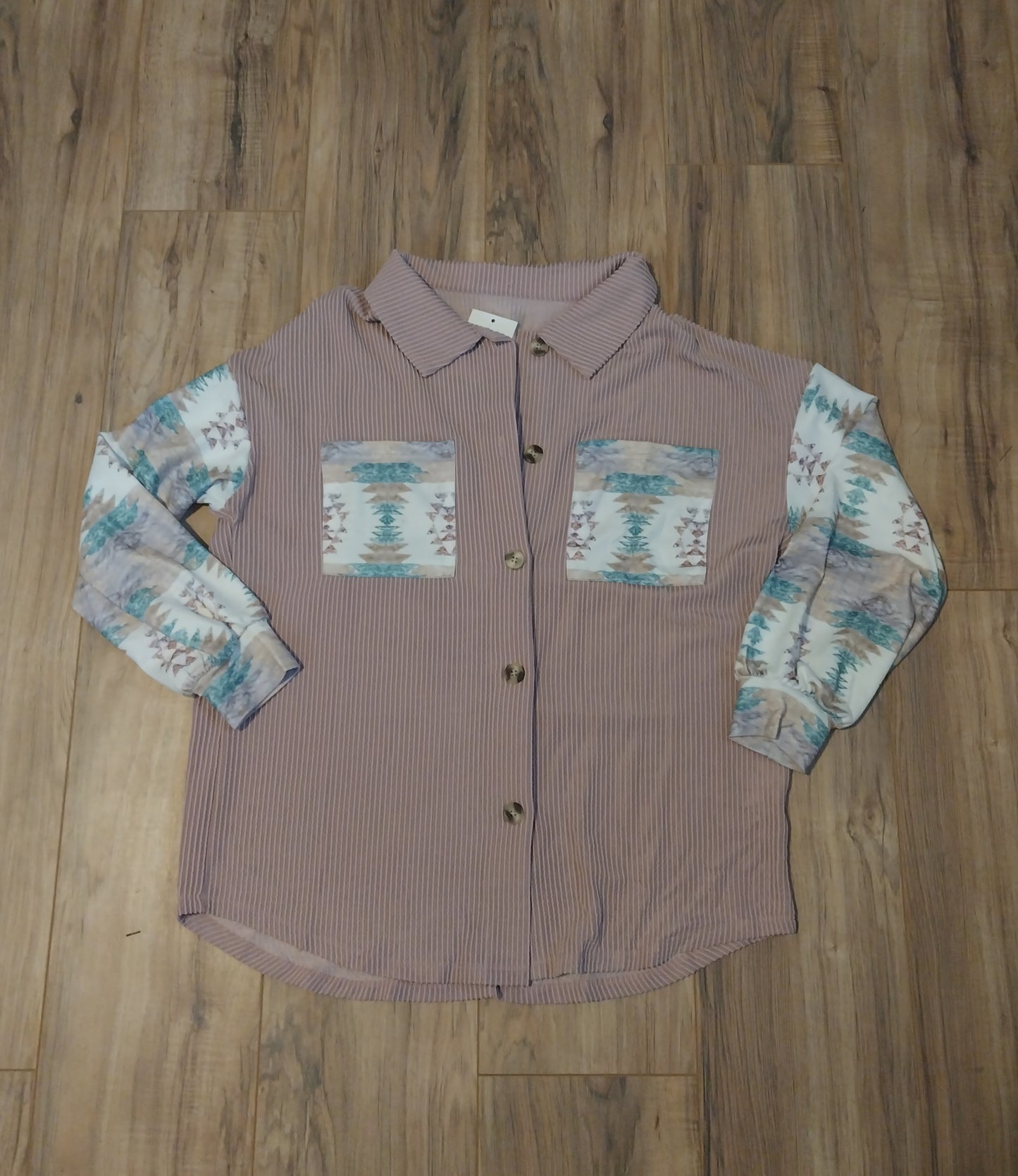 Ribbed Pink Aztec Patch Shirt