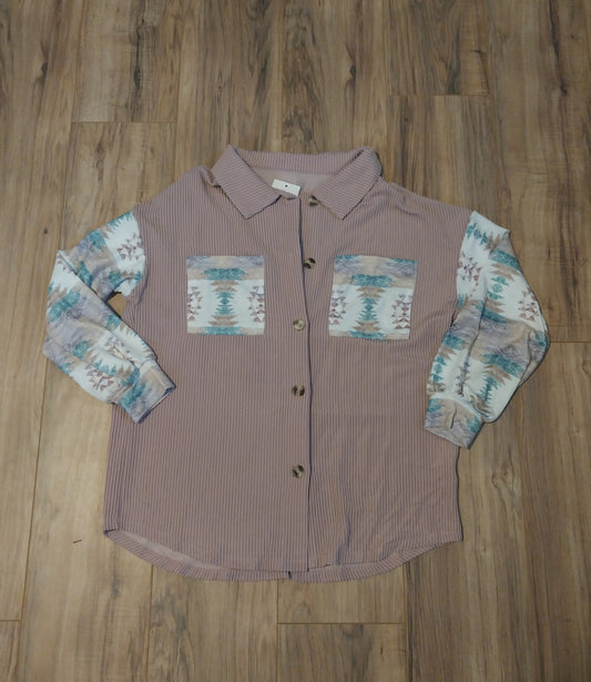 Ribbed Pink Aztec Patch Shirt