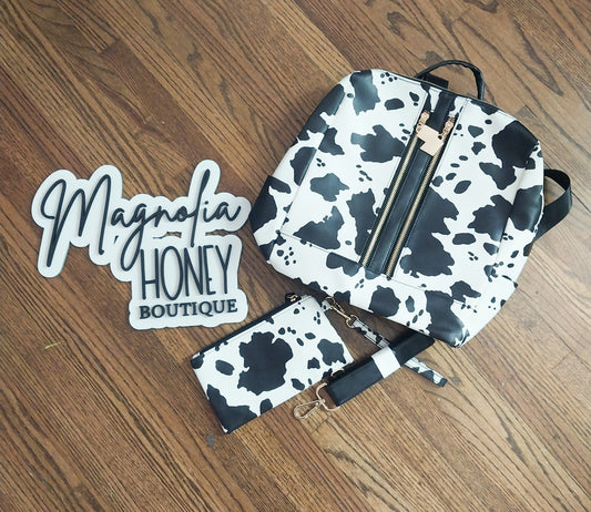 Cow Backpack and Wristlet Set