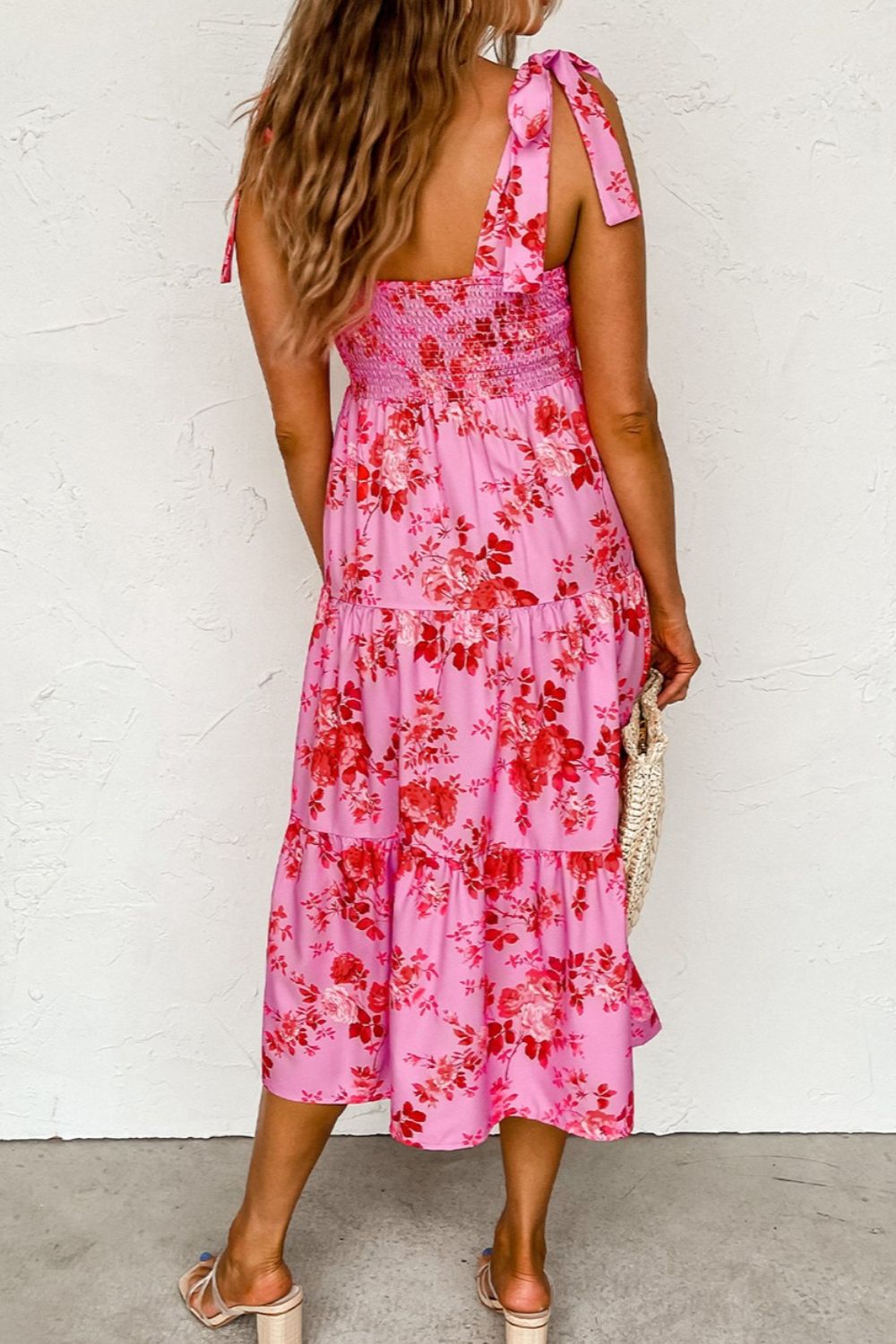 Tied Printed Sleeveless Tiered Dress