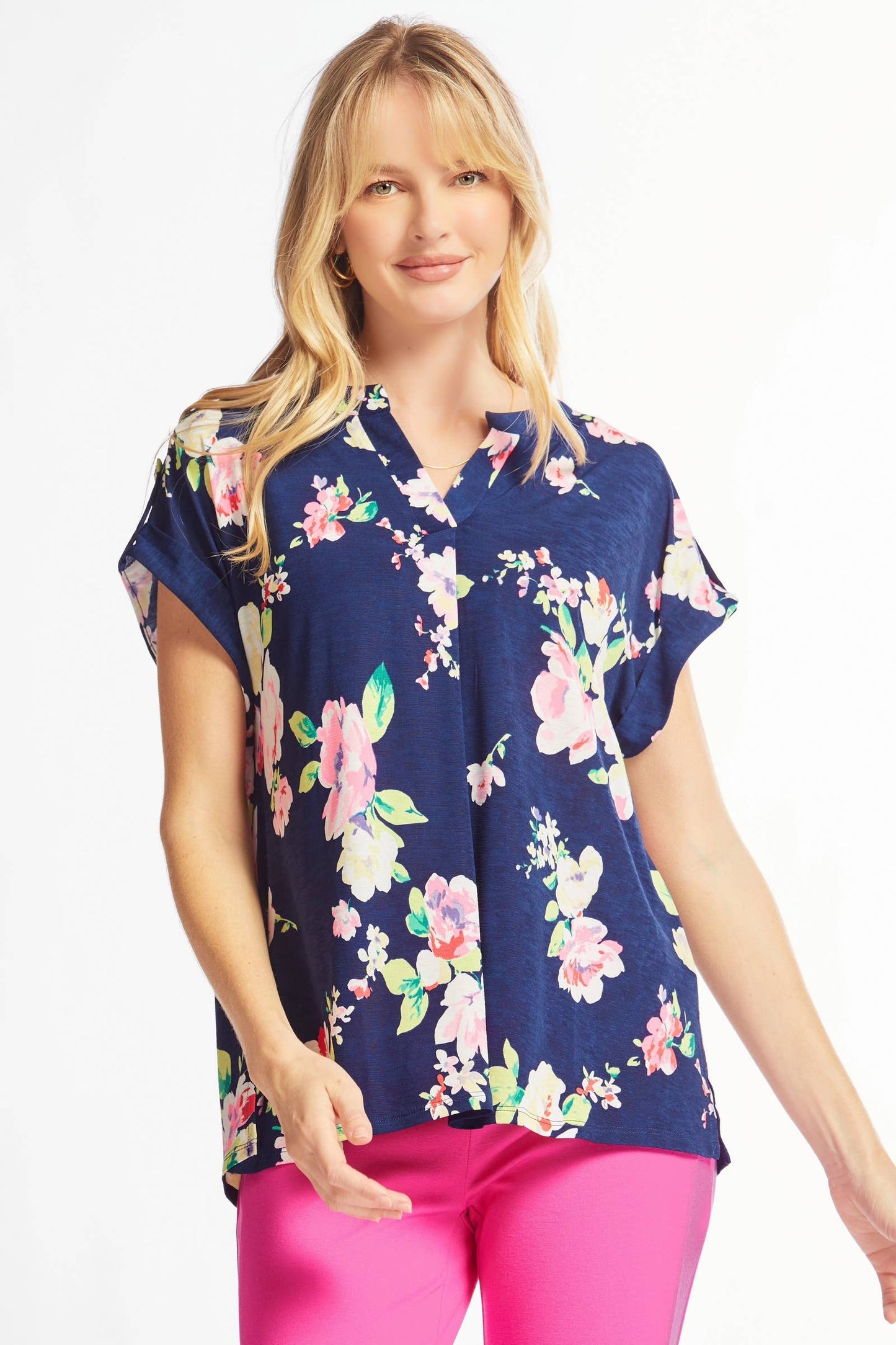 Lizzy Dolman Short Sleeve Navy Floral