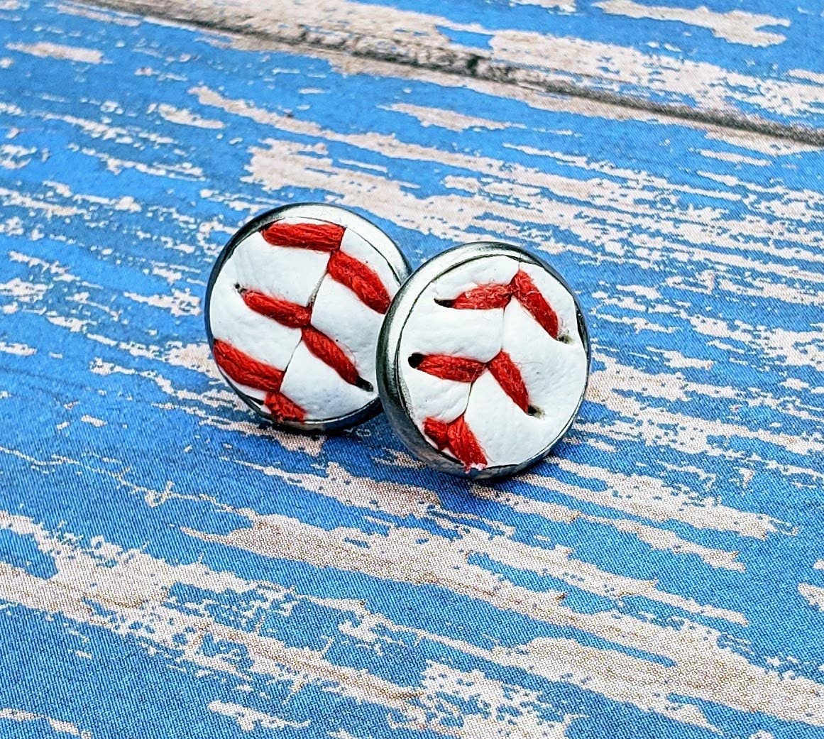Real Baseball Stud Earrings, Baseball Seams Stud Earrings