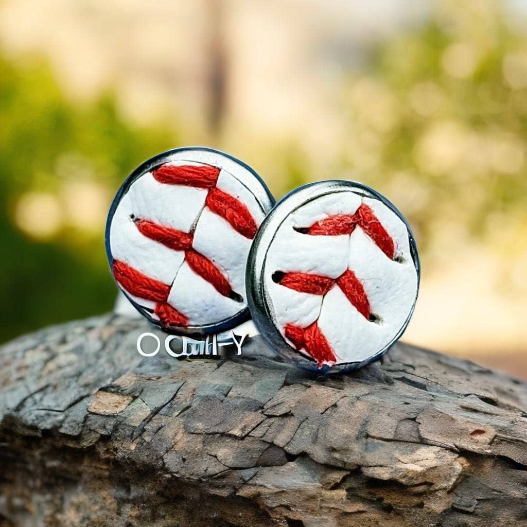 Real Baseball Stud Earrings, Baseball Seams Stud Earrings