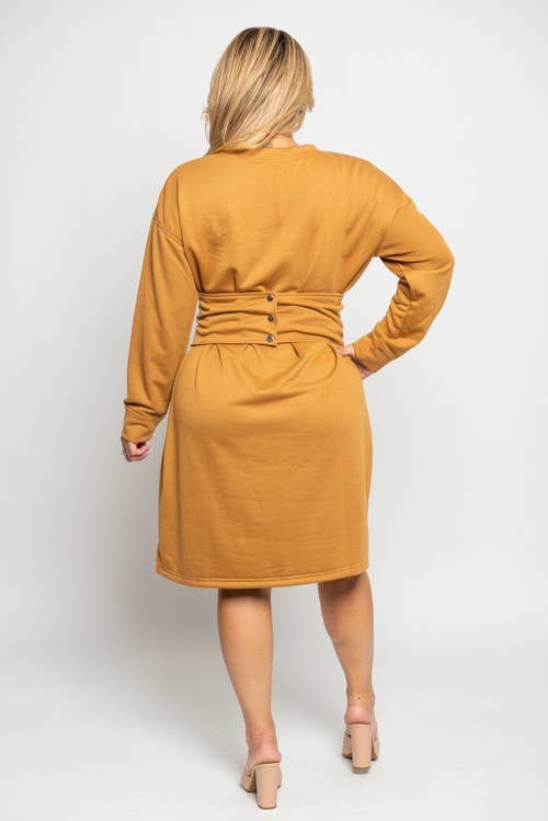 PLUS SIZE SWEATSHIRT DRESS WITH CORSET BELT