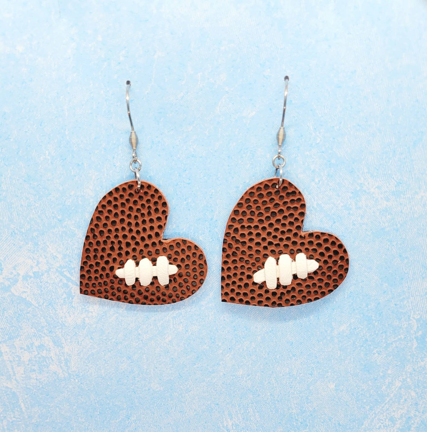 Football Heart and Laces Earrings, Real Football Earrings: Football