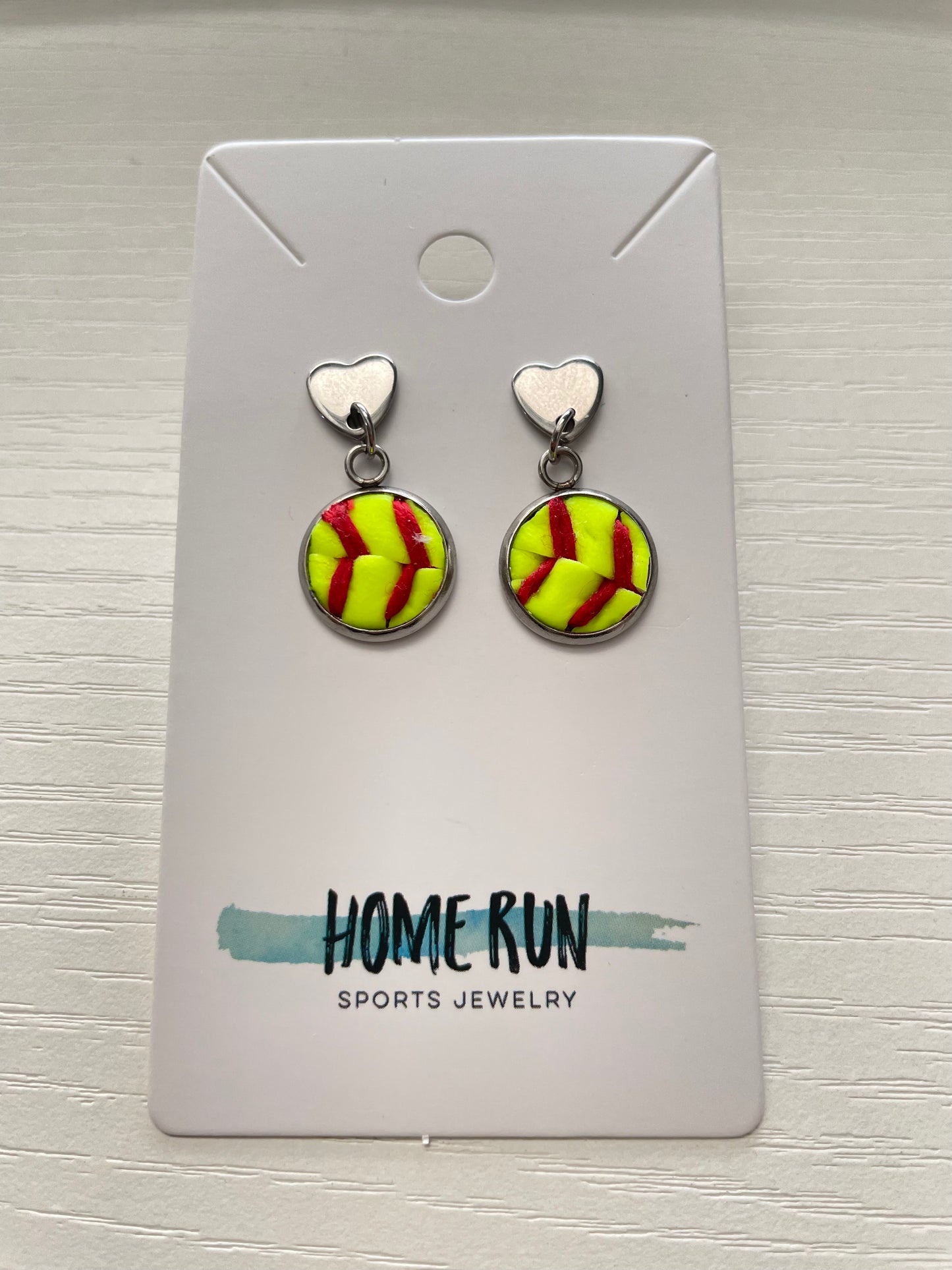 Real Softball Dangle Earrings, Softball and Baseball Studs: Softball