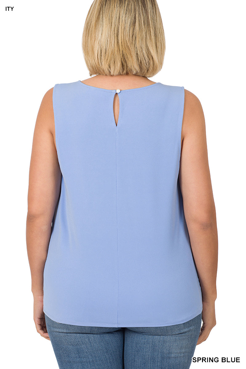 PLUS SLEEVELESS FRONT NECK PLEAT TOP