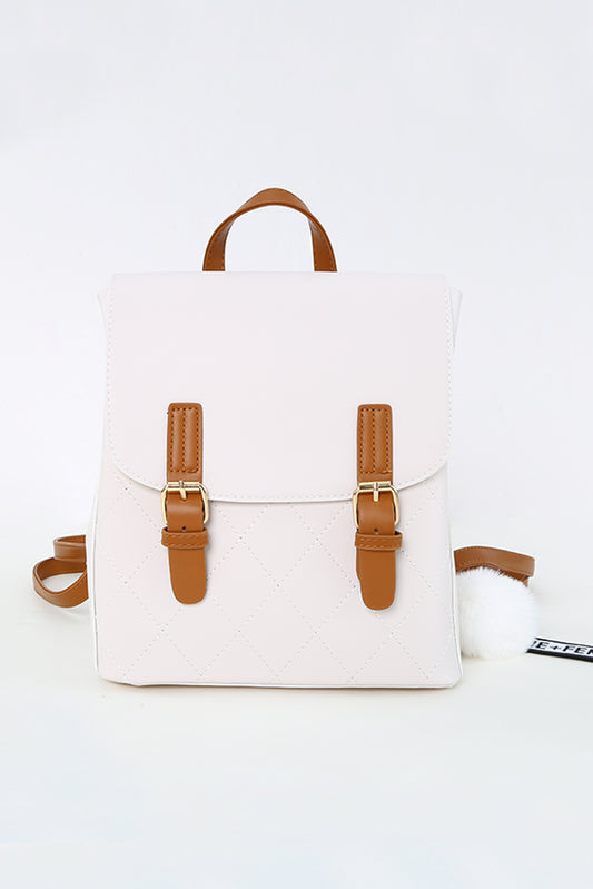 White and Brown Faux Leather Fashion Backpack