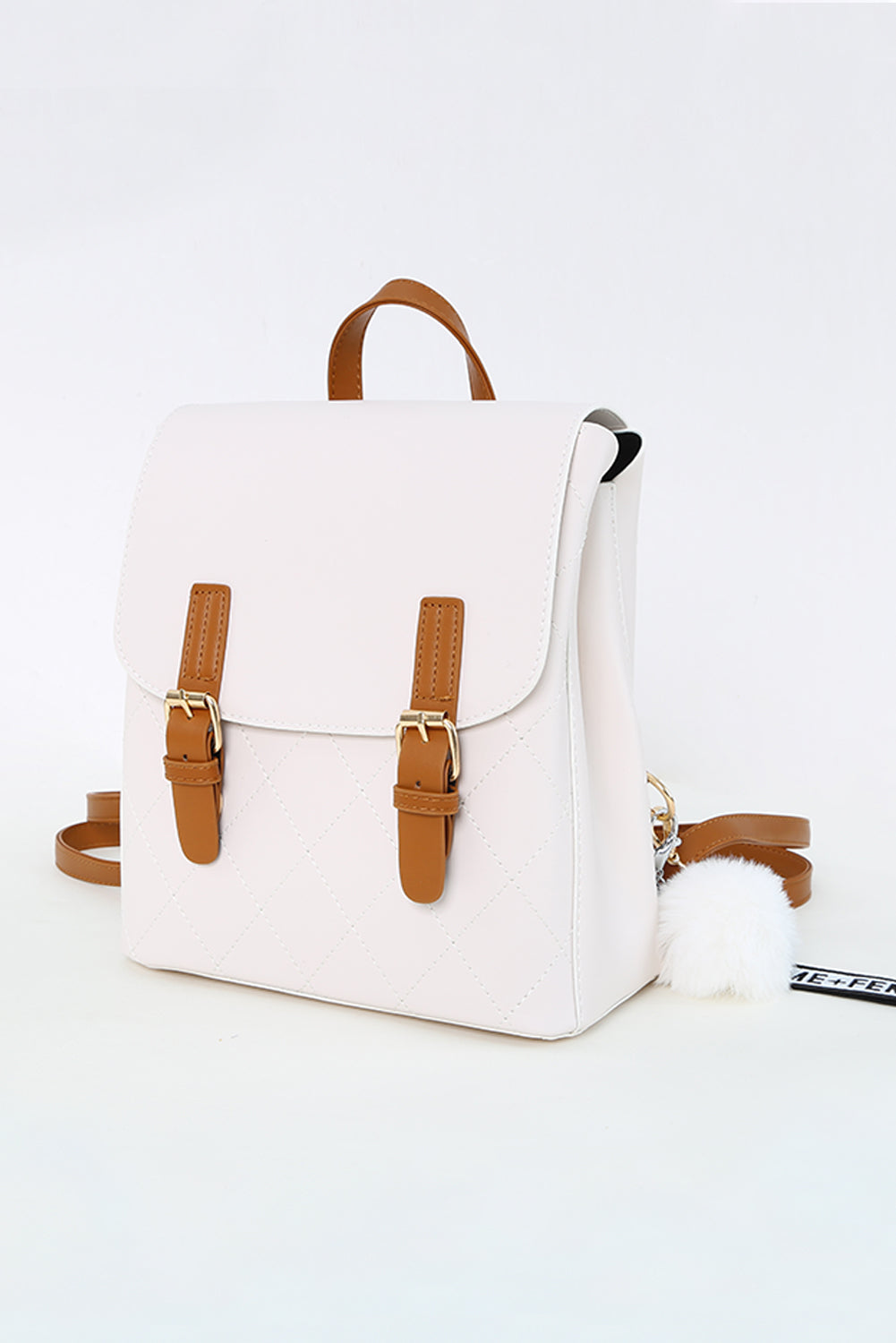 White and Brown Faux Leather Fashion Backpack