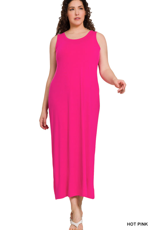 PLUS SLEEVESS FLARED SCOOP NECK MAXI DRESS