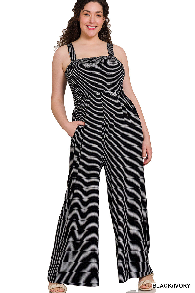 SMOCKED TOP JUMPSUIT WITH POCKETS