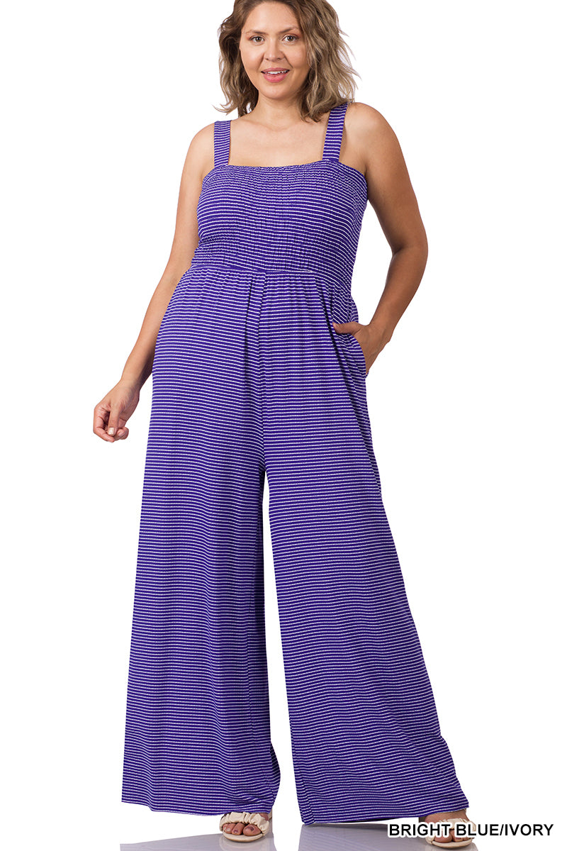 SMOCKED TOP JUMPSUIT WITH POCKETS