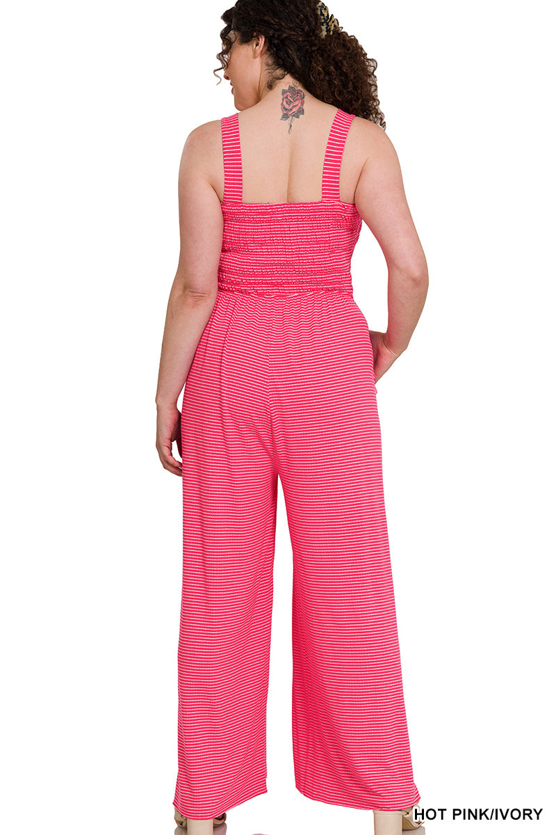 SMOCKED TOP JUMPSUIT WITH POCKETS