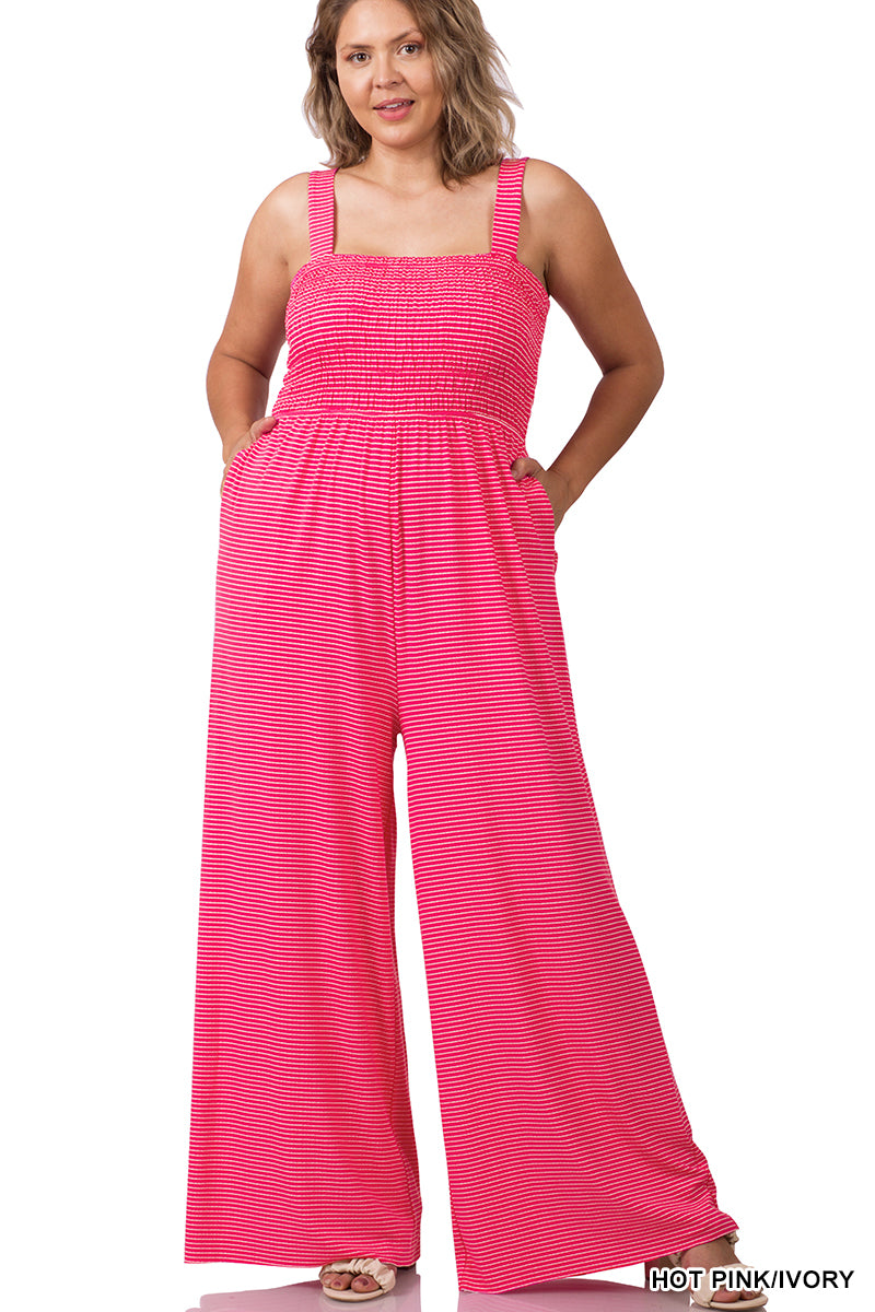 SMOCKED TOP JUMPSUIT WITH POCKETS