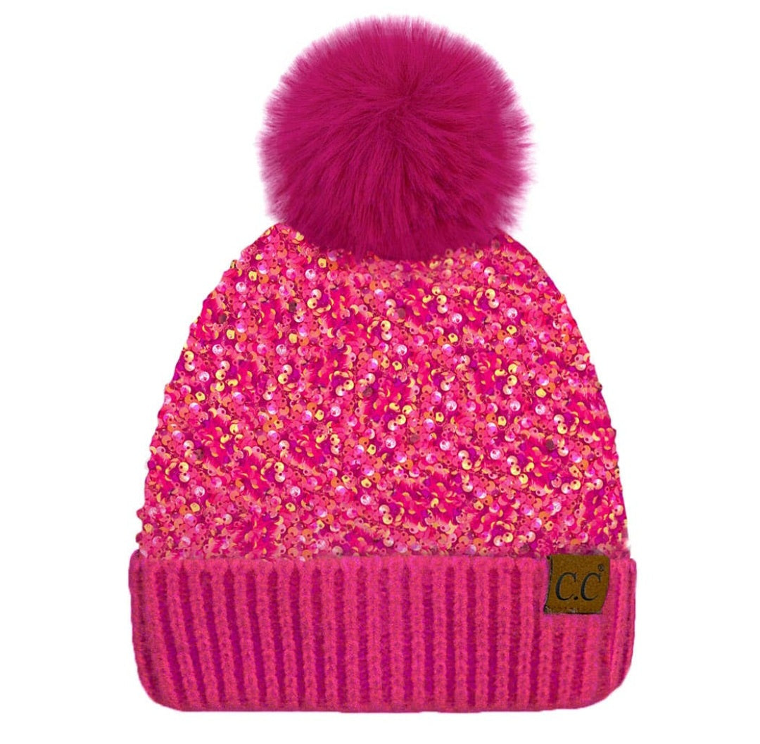 Mom & Me Pink Sequin CC Beanie
