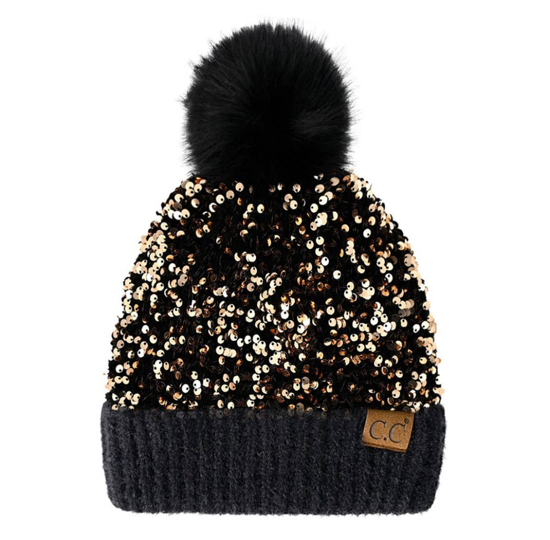 Adult CC Black & Gold Sequin Beanie