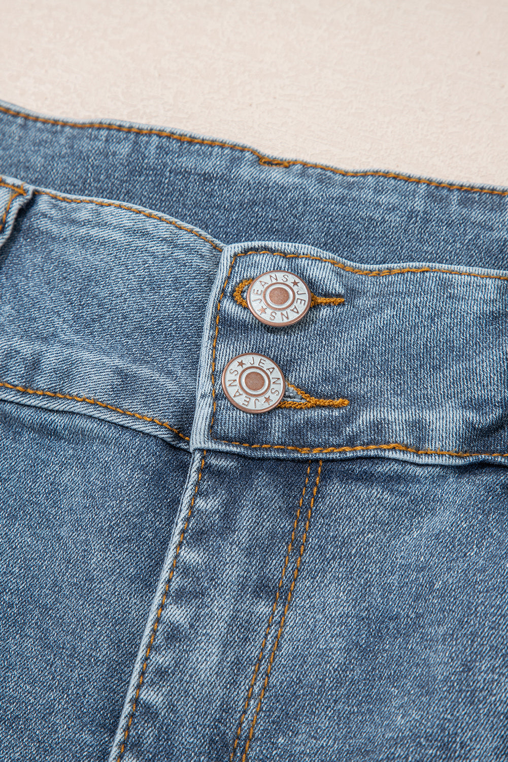 Dusk Blue Buttoned High Waist Piping Trim Flared Jeans