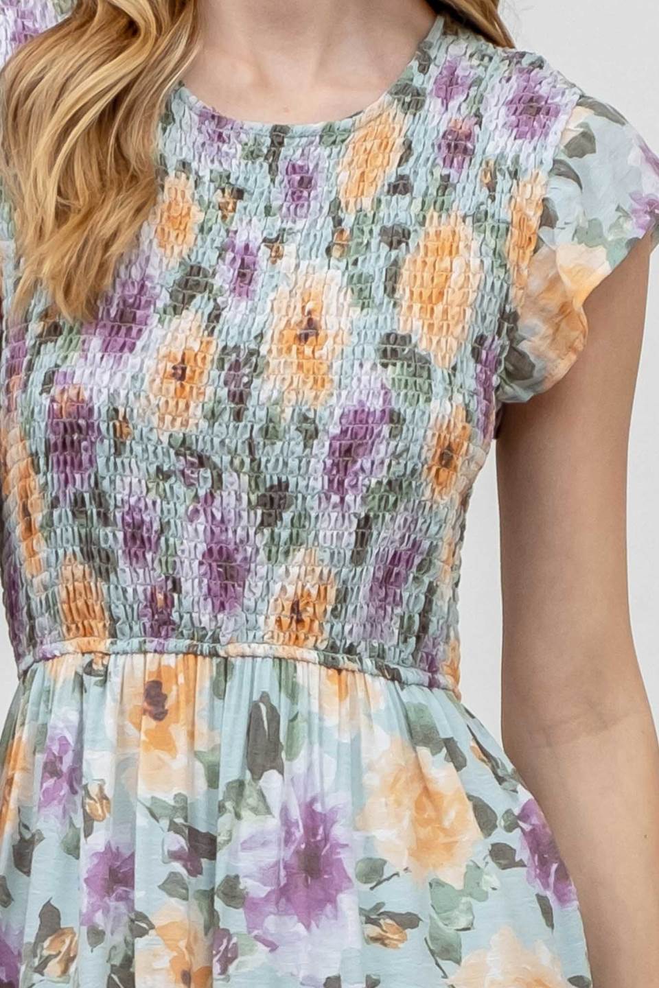 FLORAL SMOCKED TIERED MIDI DRESS