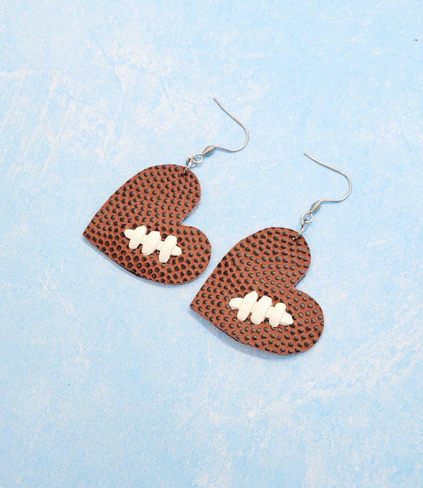 Football Heart and Laces Earrings, Real Football Earrings: Football