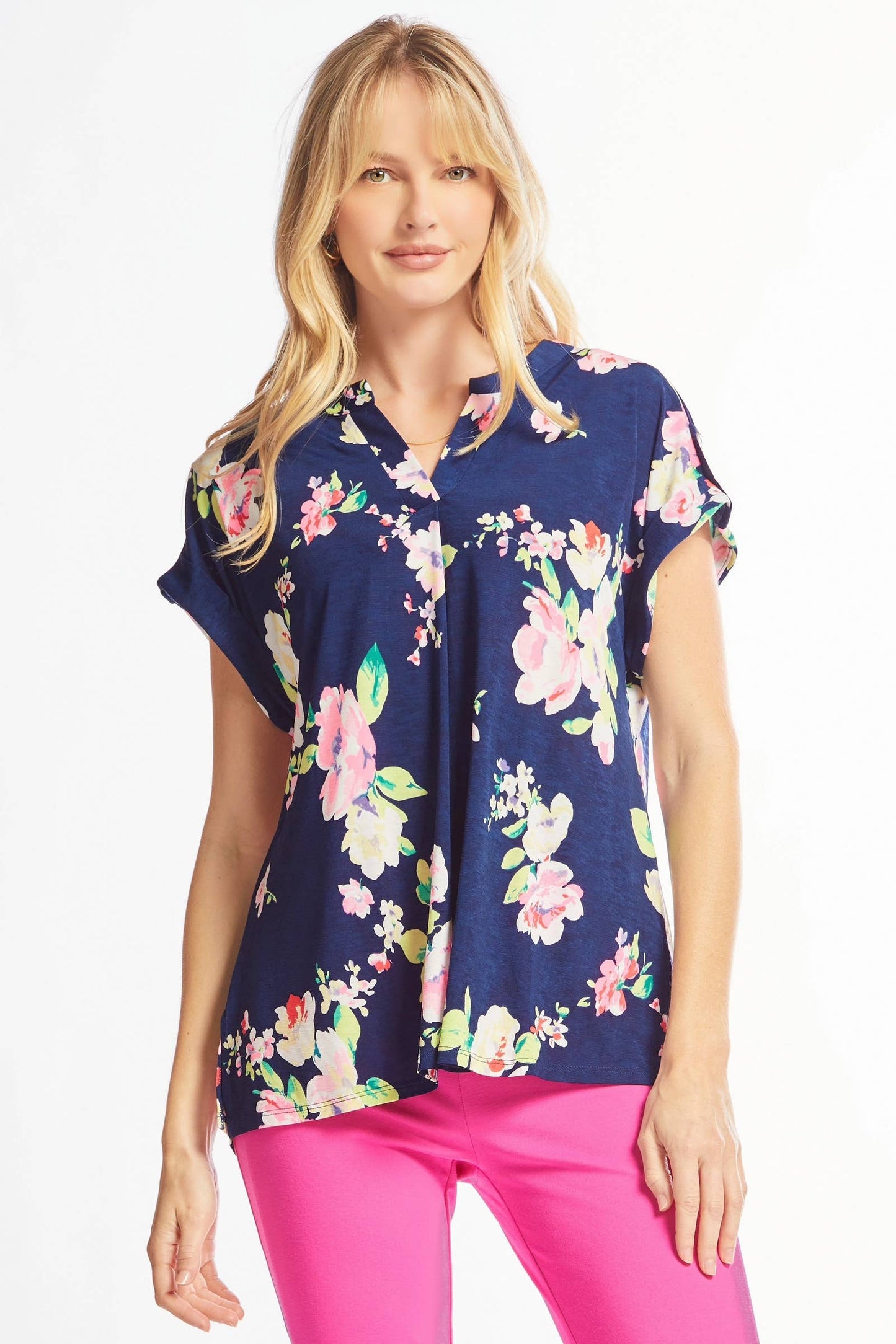 Lizzy Dolman Short Sleeve Navy Floral