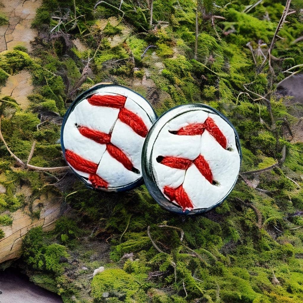 Real Baseball Stud Earrings, Baseball Seams Stud Earrings