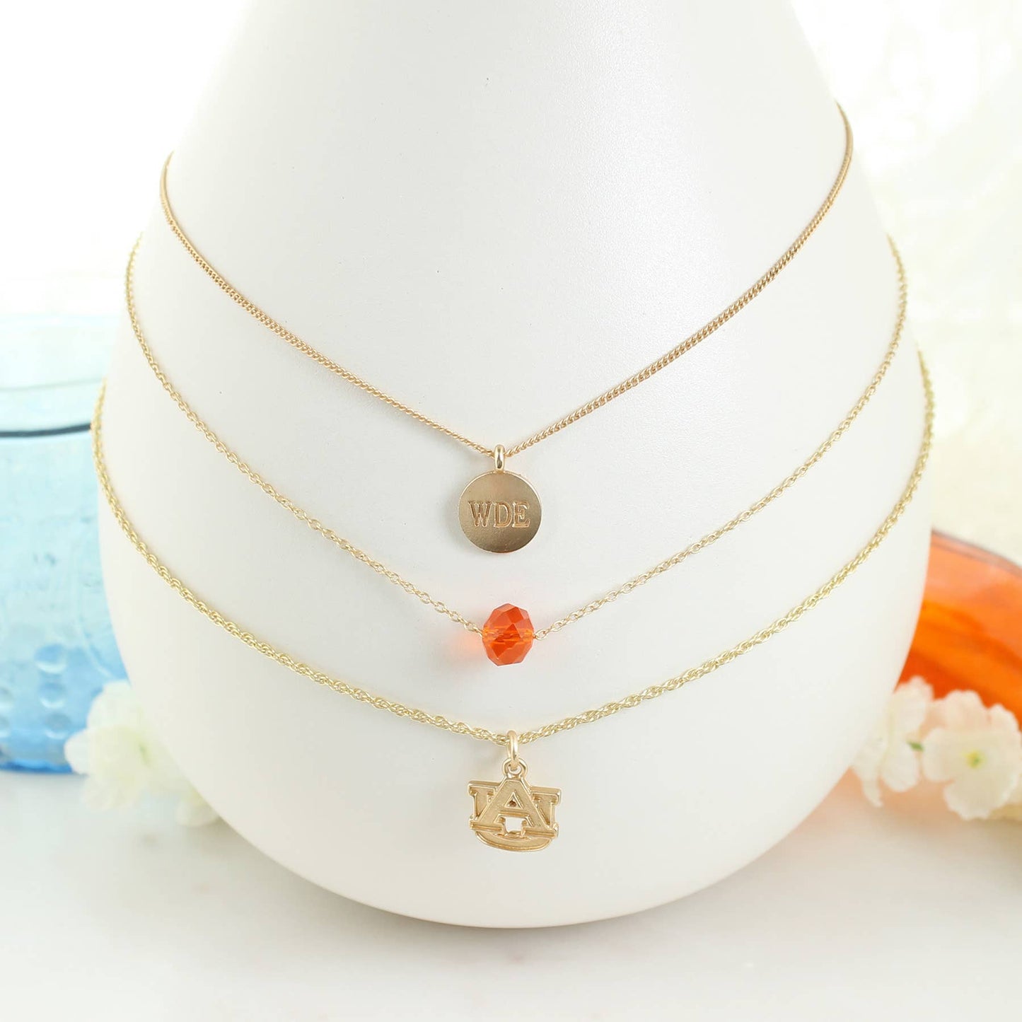 16" - 20" Auburn Matte Gold Logo Trio Necklace Set