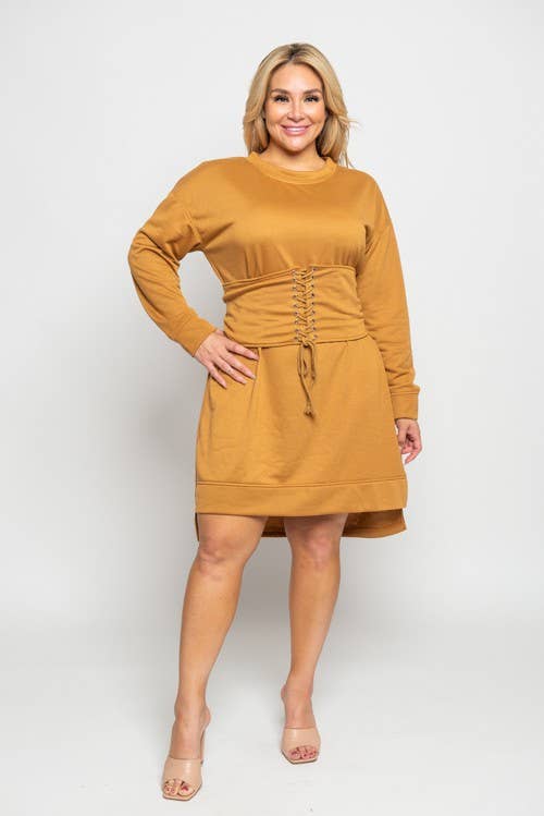 PLUS SIZE SWEATSHIRT DRESS WITH CORSET BELT