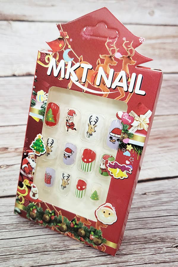 Kids Christmas Pre Glued Press On Nail