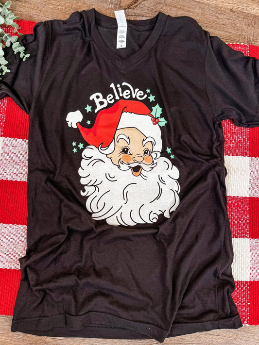 Believe Santa | Black | Christmas Short Sleeve Tee