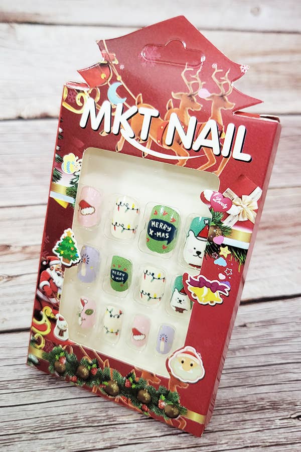 Kids Christmas Pre Glued Press On Nail