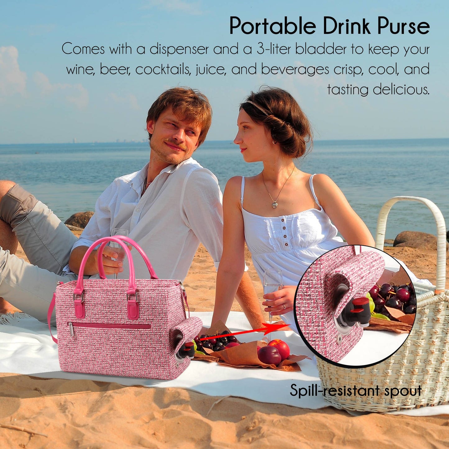 Drink Purse | Wine Purse Tweed Design: Black Tweed
