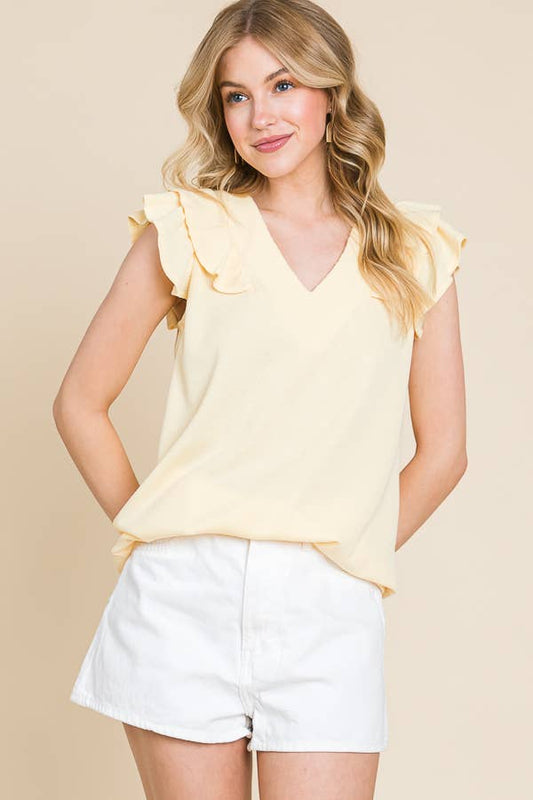 Banana Ruffle Sleeve Top