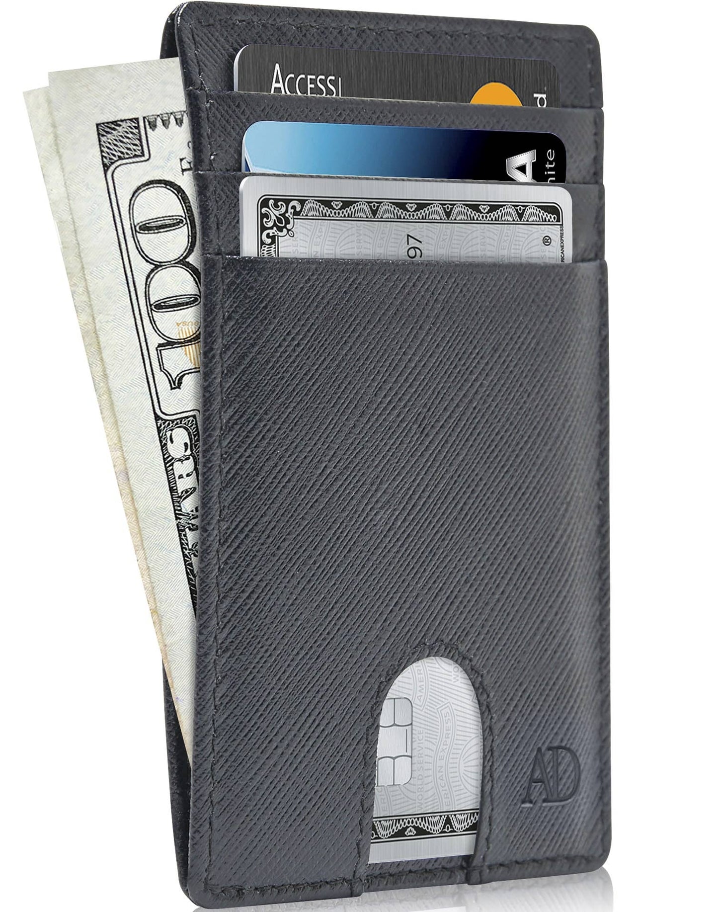 Genuine Leather Slim Cardholder Wallet For Mens RFID Gifts: Black Saffiano