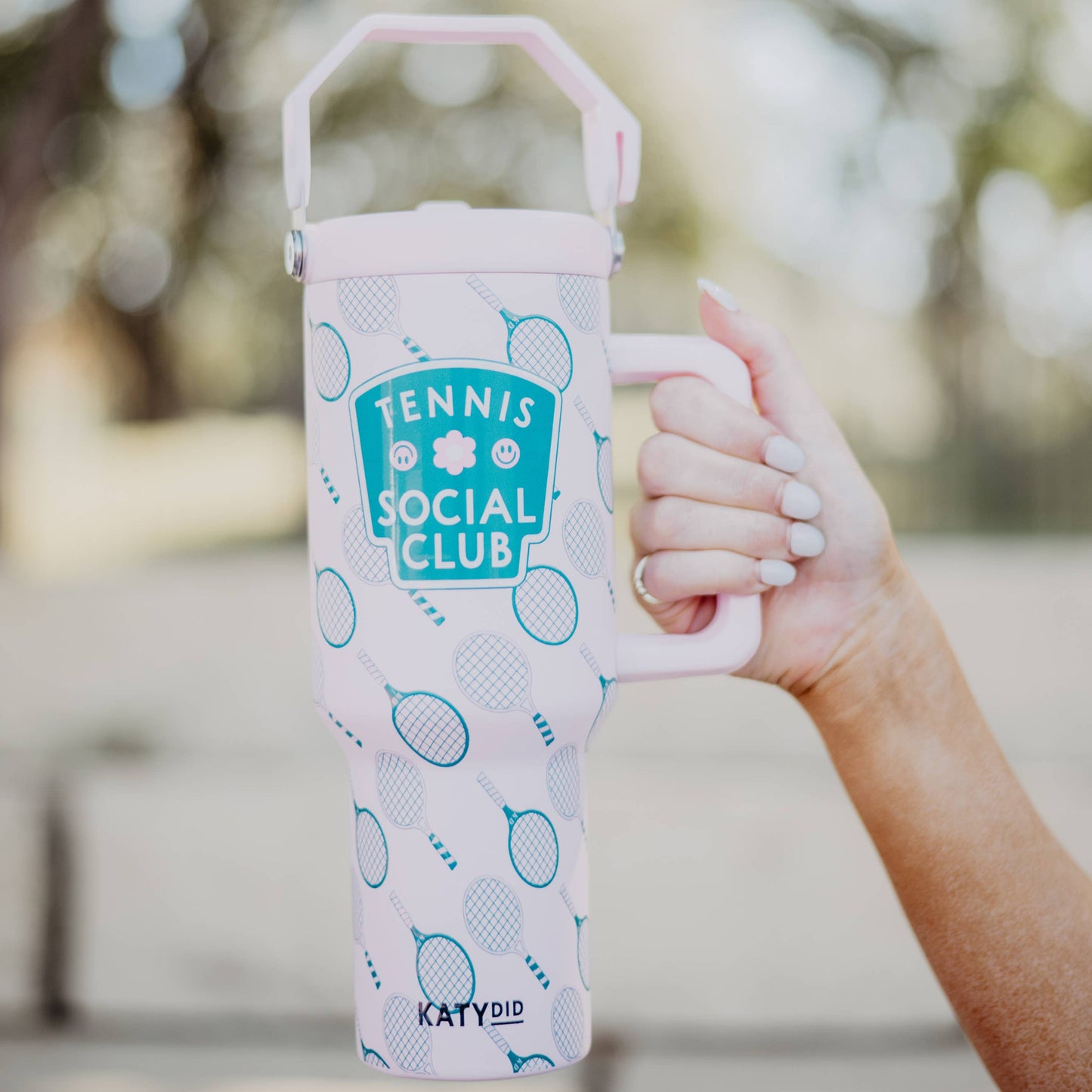 Tennis Social Club 38 Oz Tumbler with Lid Handle: Light Pink