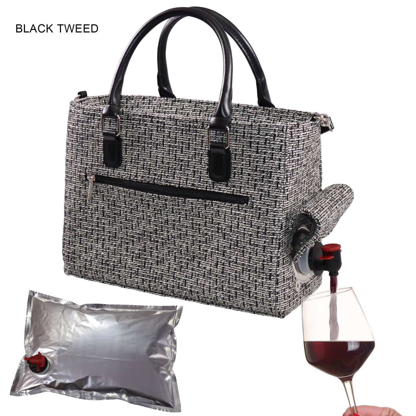 Drink Purse | Wine Purse Tweed Design: Black Tweed