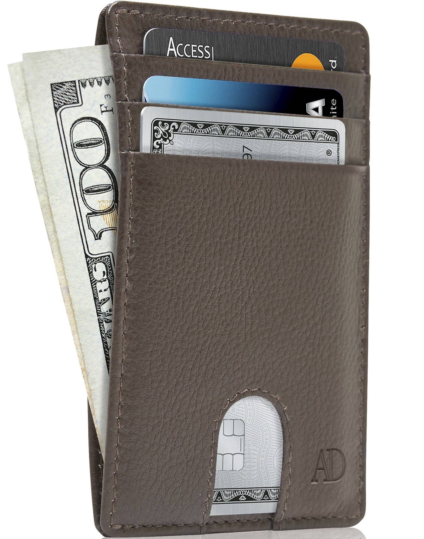 Genuine Leather Slim Cardholder Wallet For Mens RFID Gifts: Black Saffiano