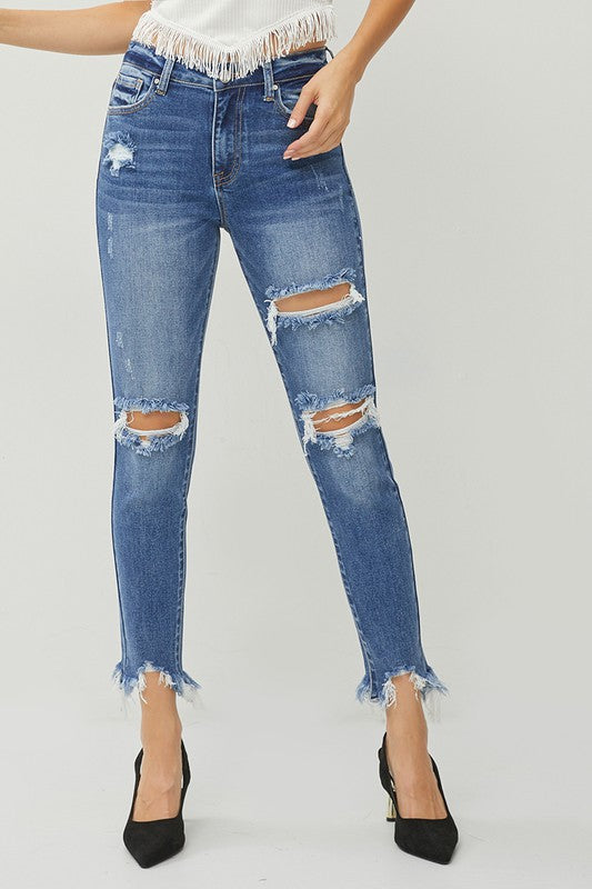 Risen Plus Size Distressed Skinny Jeans