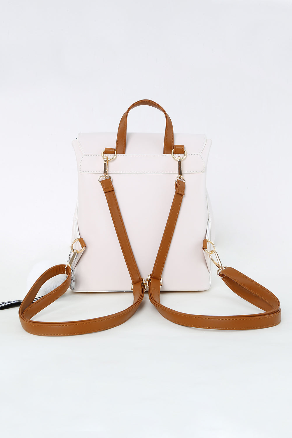 White and Brown Faux Leather Fashion Backpack