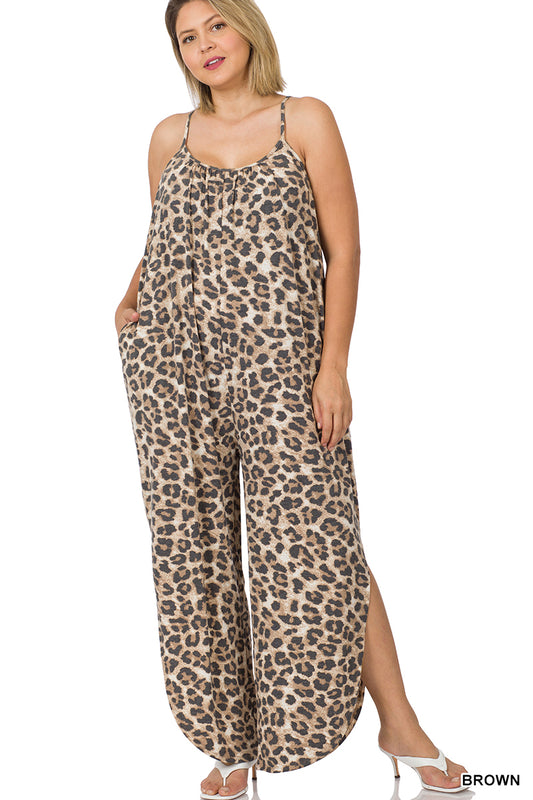 PLUS LEOPARD JUMPSUIT WITH SIDE SLITS