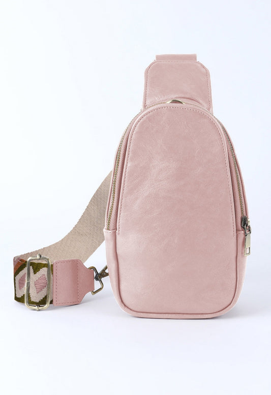 Pink Faux Leather Zipped Western Crossbody Sling Bag