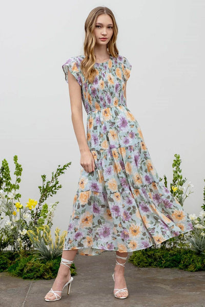 knee length dresses for ladies Floral Print Midi Dress