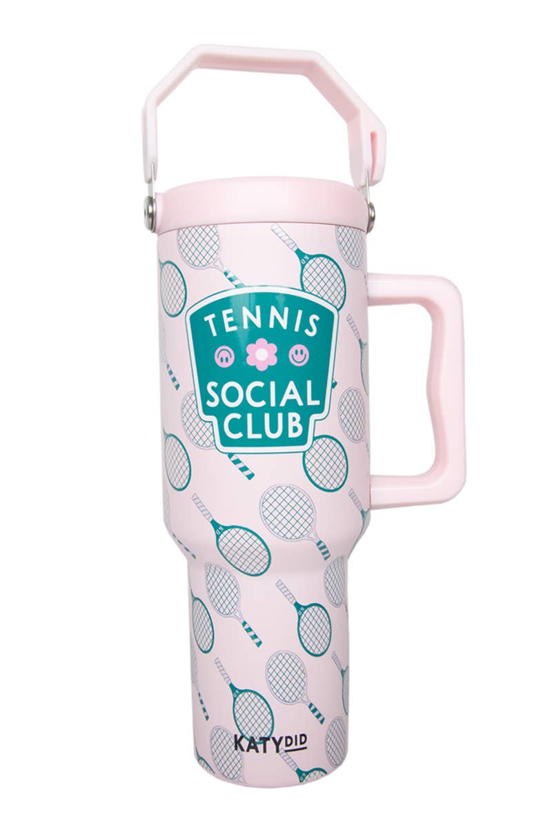 Tennis Social Club 38 Oz Tumbler with Lid Handle: Light Pink