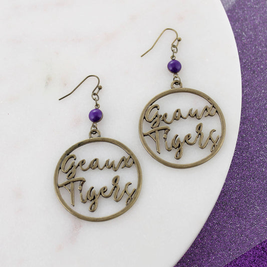 LSU Vintage Style Cutout Slogan Earrings